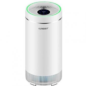 LLIVEKIT, Purificador de aire, elimina el 99,9% de partículas, CADR 320 m³/h, filtro HEPA 3 en 1, alarma de cambio de filtro, pantalla táctil LED, indicador de color de calidad del aire, color blanco