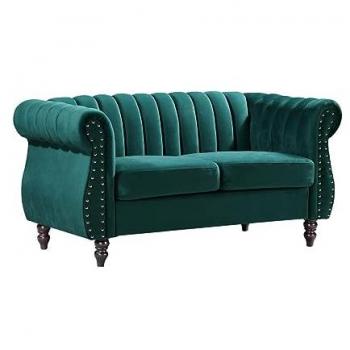 Sofá Chesterfield de 2 plazas de terciopelo verde esmeralda TRUMBO