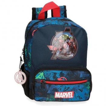 Mochila Infantil Marvel Los Vengadores on the Warpath Azul 23x28x10cm con Llavero Decorativo en Poliéster