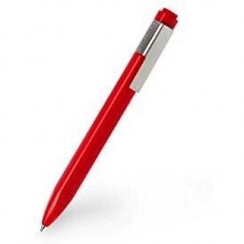 Moleskine Bolígrafo Retráctil, 1.0 mm Punta Mediana, Forma Rectangular y Clip para Cuaderno, Tinta Negra Recargable, Exterior Rojo