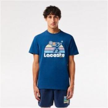 Camiseta Lacoste para hombre de color azul con efecto lavado y estampado de tenis