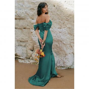 Goddiva Off Shoulder Satin Maxi Dress - Emerald