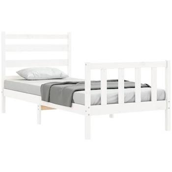 Estructura de cama con cabecero madera maciza blanca 90x190 cm