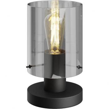 Lámpara de mesa Kourtney moderna en negro con pantalla de vidrio, fabricada en metal, para salón y comedor, 1 bombilla E27
