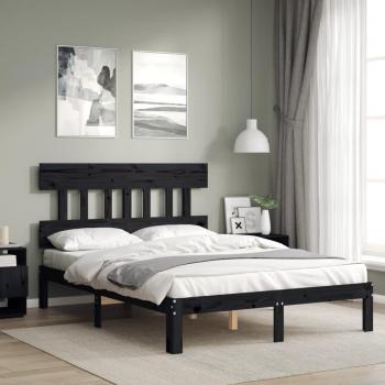 Cama de Matrimonio Redonda Húmeda con Cabecero Negro Doble en Madera Maciza