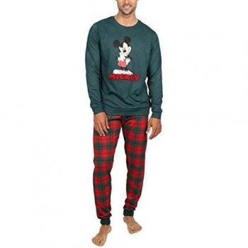 Disney Pijama Manga Larga Winter Mouse para Hombre, Color Botella, Talla L