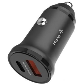 Cargador Hune Eco Dual para Coche 20W USB-C y USB-A, Carga Rápida, Plástico Reciclado, Certificación The Climate Label
