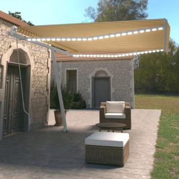 Toldo manual retráctil con luz LED amarillo y blanco 450x350 cm Vidaxl