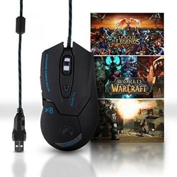 Ratón Gaming Programable para PC, 2400 DPI, LED de Multiples Colores/ 6 Botón/ Macro Editor para Notebook Ordenador Portátil Compatible con Windows 7, 8, 10,Windows XP, Vista, ME, 2000 y Mac OS