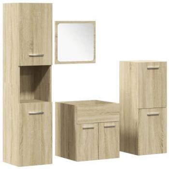 Juego de muebles de baño 4 piezas contrachapada roble Sonoma