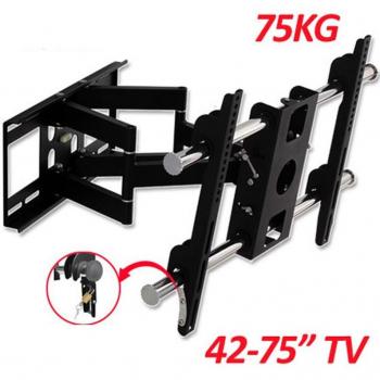 Soporte de pared giratorio de doble brazo para TV LCD/Plasma de 42-75, movimiento completo y retráctil, acero inoxidable DL-D-201MT
