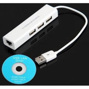Adaptador USB a Ethernet RJ45 con HUB de 3 Puertos USB