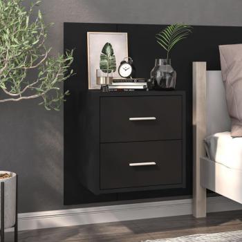 Mesita de noche de pared negra vidaXL con diseño moderno, fabricada en MDF, fácil de instalar, ideal para espacios pequeños, incluye un estante y un acabado negro mate