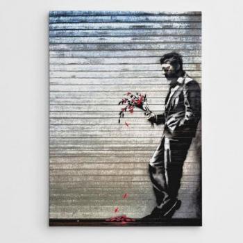 Impresión sobre Lienzo Banksy Esperando en Vano, Poliéster Multicolor, 70x3x100 cm