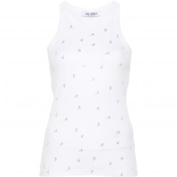 The Attico Women's Allover Logo Cotton Tank Top in White | Size S | 247WCT276J051L480