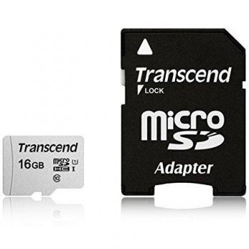 Transcend 16GB microSDHC 300S Memory Card with adapter, Class 10, U1, 95MB/s