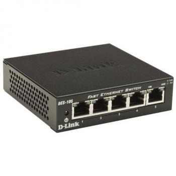 D-Link DES-105 5-Port Unmanaged Fast Ethernet Switch (10/100 Mb/s) - Black