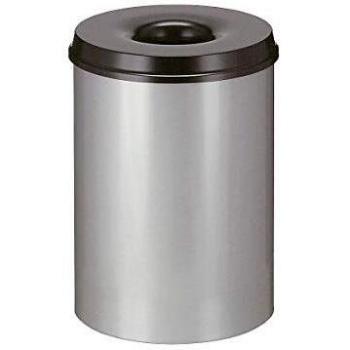 Cesto de Seguridad de Papel, Acero, Autapagante, 30 L, Dimensiones HxØ 470 x 335 mm, Cuerpo Gris / Cabeza Apagadora Negra