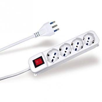 Multipresa Polivalente 4 Tomas Schuko Bivalentes con Interruptor On/Off Luminoso