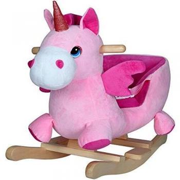 Caballito de Madera Unicornio Rosa con Cinturón de Seguridad y Función Sonora para Niños