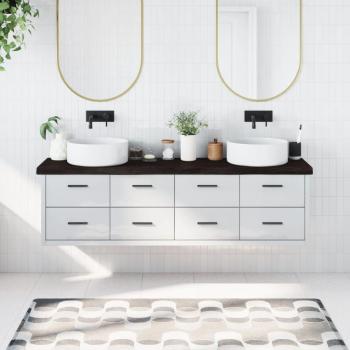 Encimera de Baño Plegable de Madera Tratada, Color Marrón Claro, Natural y Gris Oscuro, Dimensiones 180x40x6 cm