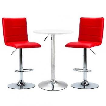 vidaXL Set Mesa Alta y Taburetes de Bar 3 Piezas Cuero Sintético Hogar Jardín Salón Cocina Bricolaje Decoración Diseño Mobiliario Muebles Blanco