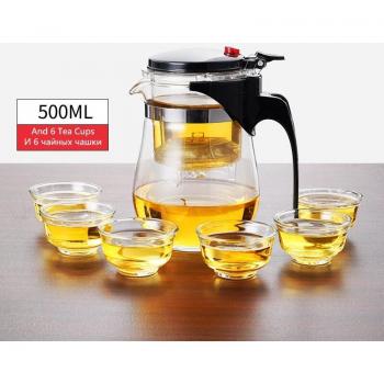 Juego de Té Kung Fu Chino con Infusor de Vidrio Resistente al Calor y Cafetera Puer para Oficina