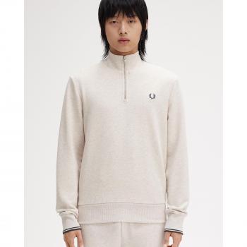 Sudadera Fred Perry Beige de Hombre con Media Cremallera