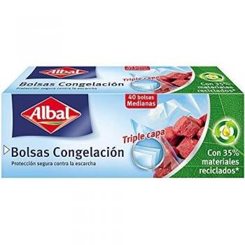 Albal Bolsas Congelación 3 Litros, Fabricadas con 35% de Materiales Reciclados, Triple Capa Ultra-Resistente, Reutilizables, Reciclables, 40 Bolsas Medianas