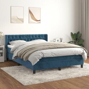 Cama box spring suave con colchón terciopelo azul oscuro 140x190 cm