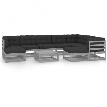 Set de muebles de jardín 10 piezas con cojines de madera de pino gris