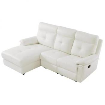 Sofá rinconera izquierda reclinable de piel blanca VINETA