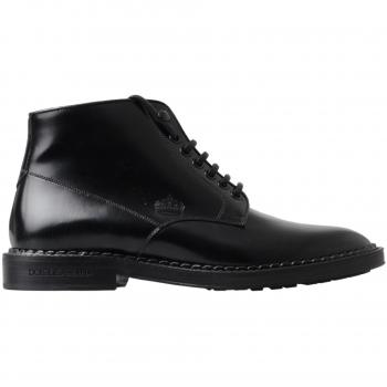 Dolce & Gabbana Black Leather Men's Short Lace Up Boots - EU39/US6