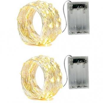 Guirnalda de Luces LED con Pilas, 5 Metros, Alambre Plata, 50 Leds, 2 Modos para Decoración de Dormitorio y Celebraciones