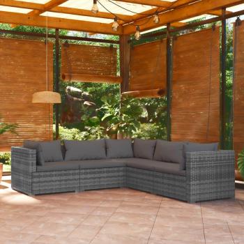 5-Piece Grey Poly Rattan Garden Lounge Set with Cushions