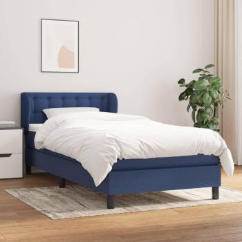 Cama Box Spring con Colchón de Muelles Ensacados Azul 90x190 cm en Tela