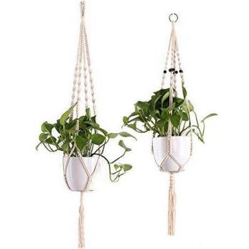 BONTHEE 2 macramé macramé, cuerda de algodón, colgador para macetas, para interior y exterior, balcón, decoración de pared
