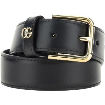 Dolce & Gabbana Women's Black Leather Logo Belt, Size 80 CM