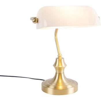 Lámpara de mesa clásica dorada con cristal opalino - Estilo Notario