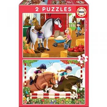Educa - Cuidando Caballos, Set de 2 puzzles con 48 piezas cada uno compuestos por grandes piezas, perfectamente acabadas para que sea sencilla y segura su manipulación