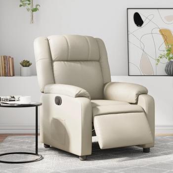 Sillón reclinable eléctrico de cuero sintético en color negro, crema y marrón - Sillón cómodo para dormitorio, silla relax y sofá