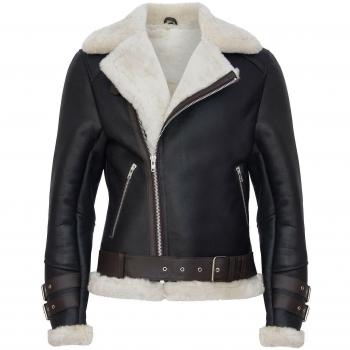 Infinity Leather Men's Brown RAF B3 Sheepskin Biker Jacket - Size Large