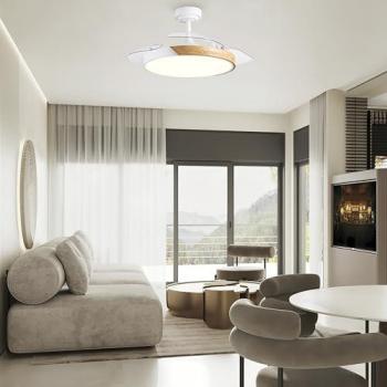 Ventilador de Techo Retráctil LED Terno 72W con Aspas Plegables y Luz CCT Dimable (3000/4000/6000K) Acero Blanco