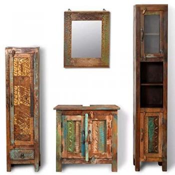 vidaXL Mueble de baño de Madera reciclada con Espejo y Dos armarios Laterales