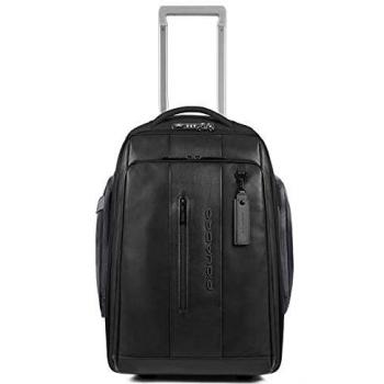 Piquadro Urban Leather 2-Wheel Trolley Backpack with Laptop Compartment - Black, 54 cm