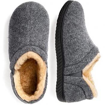 ZIZOR Pantuflas de lana para hombres con memoria, suela dura para interiores y exteriores, Gris, 45 EU