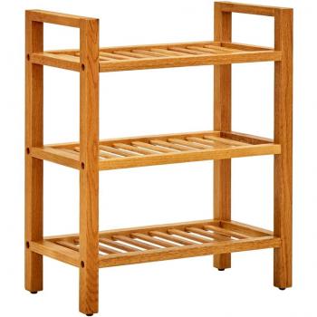 Zapatero de madera maciza de roble con 3 estantes, dimensiones 50x27x60 cm, color marrón
