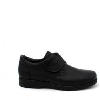 Zapato Mocasín Casual de Piel para Hombre Fluchos F1951 Negro Talla 44 con Cierre de Velcro, Suela de Goma Flexible y Plantilla Extraíble