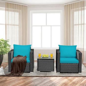 3-Piece Turquoise Patio Rattan Wicker Furniture Set