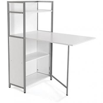 Mesa de comedor Versa Blumenau con estantería para cocina, terraza, jardín o comedor, encimera plegable, medidas 120 x 30 x 62 cm, materiales: madera, PVC y metal, color blanco